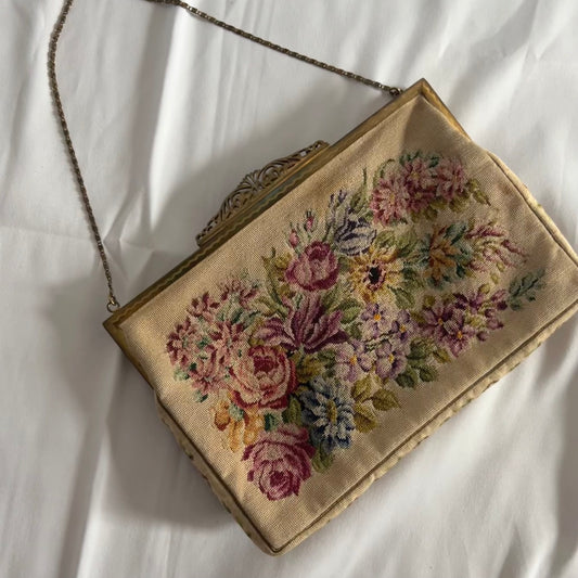 Vintage Needlepoint Floral Purse