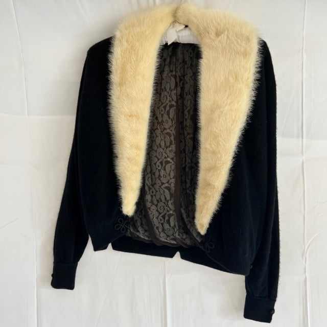 Vintage Cashmere Cardigan with Fur Collar