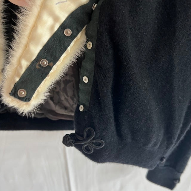 Vintage Cashmere Cardigan with Fur Collar